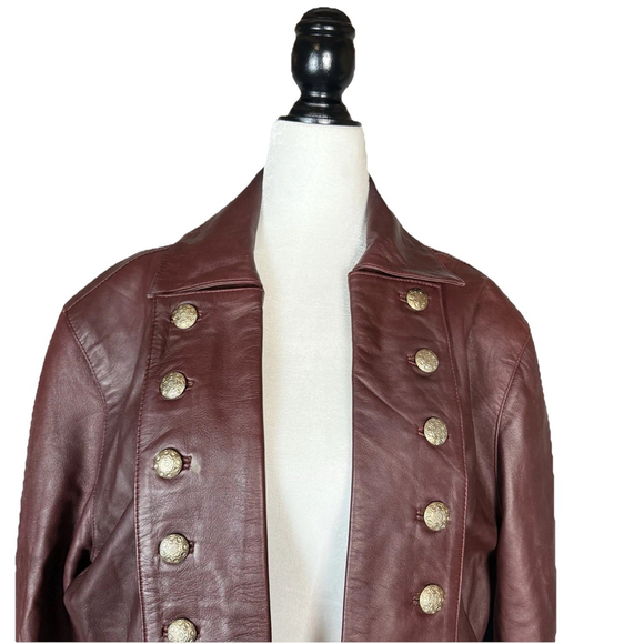 Vintage Real Leather Maroon Jacket with Gold Buttons - Picture 4 of 10